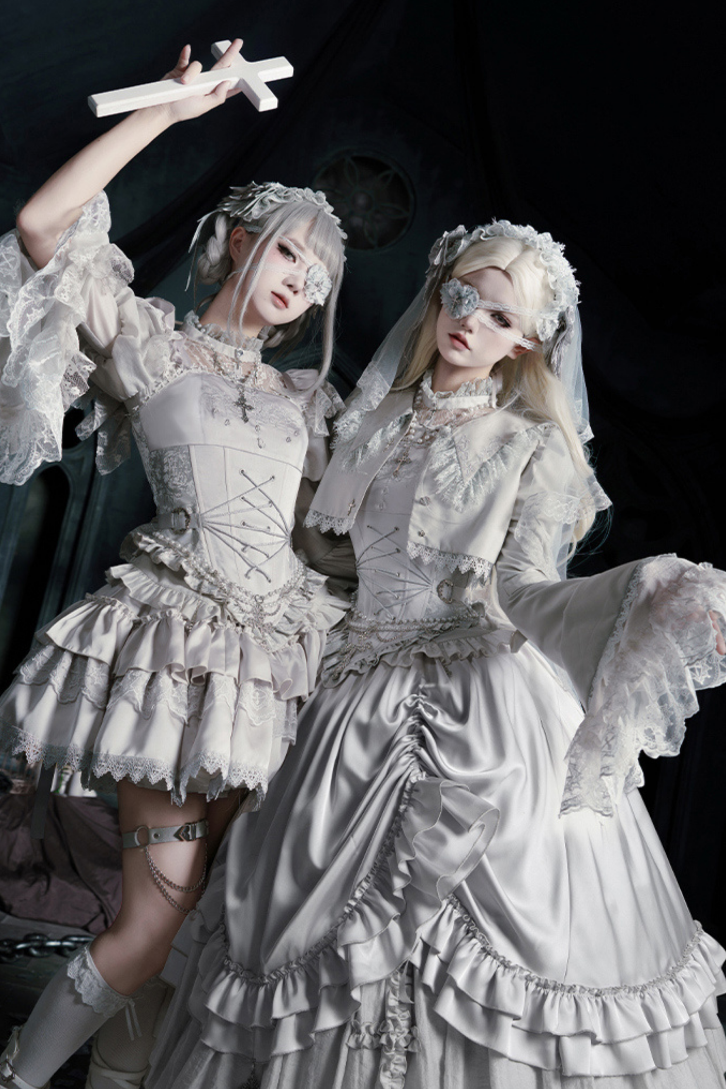 Gothic Lolita Skirt + Corset + Veil + Necklace + Waist Chain