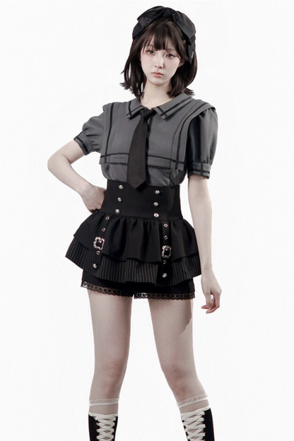Dark Color Shirt + Mermaid Skirt + Shorts + Girdle + Tie