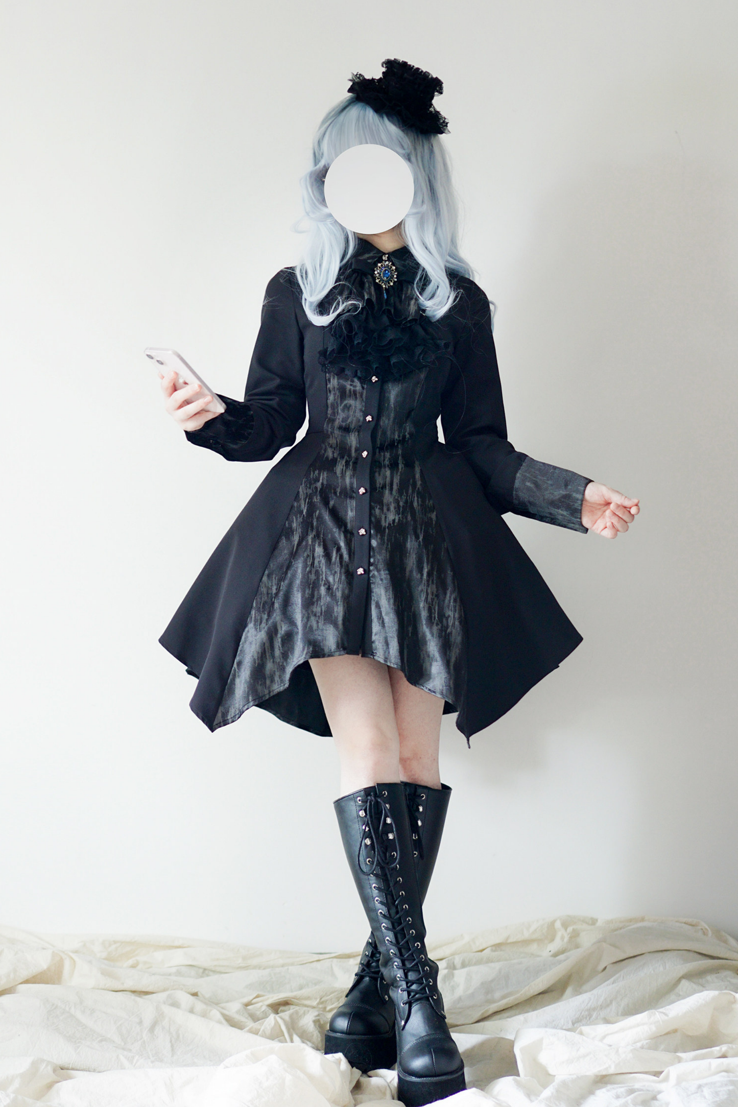 High Collar Blocking Asymmetrical Dress