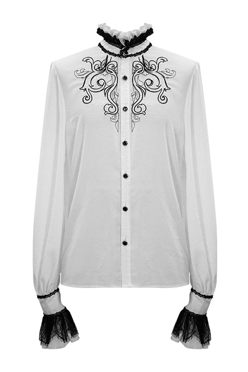 White Chiffon Embroidered Long Sleeves Gothic Blouse