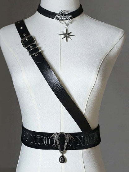 [pre-order Deadline: June 8] Phantom Knight Dark Gothic Skeleton Bustier Corset Top (with Cross Straps + Waist Belt)