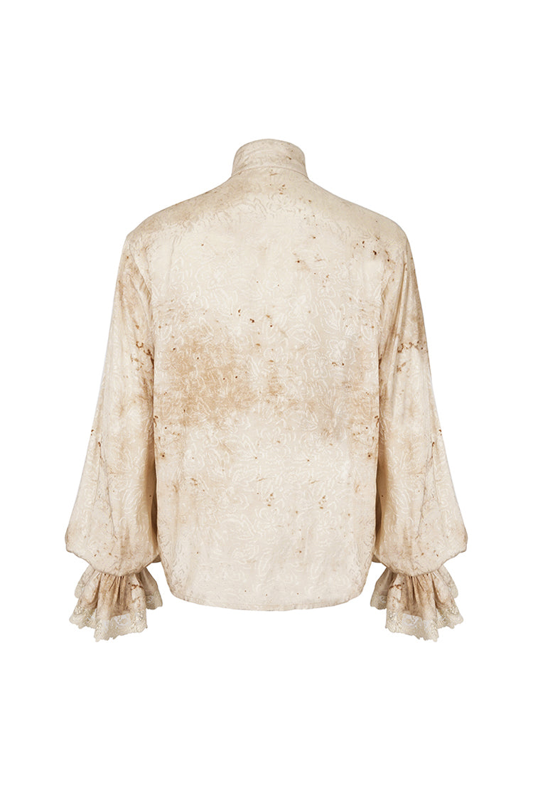 Apricot Stand Collar Puff Sleeved Gothic Shirt With Necktie