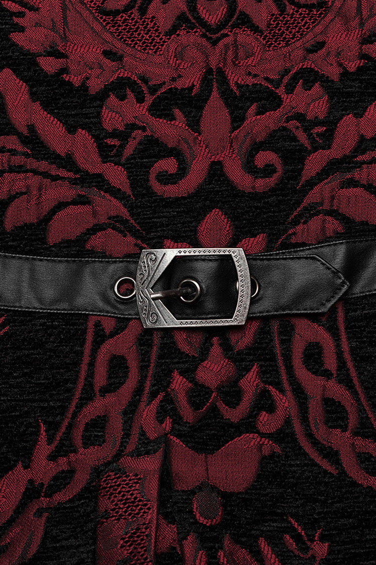 Black/red Stand Collar Jacquard Print Stitching Metal Ring Decoration Gothic Vest