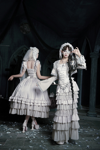 Gothic Lolita Skirt + Corset + Veil + Necklace + Waist Chain