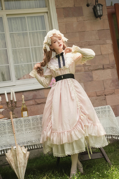 [pre-order] Rose Ruffle Lolita Dress + Dress + Belt + Brooch + Ribbon + Headband + Sleeve
