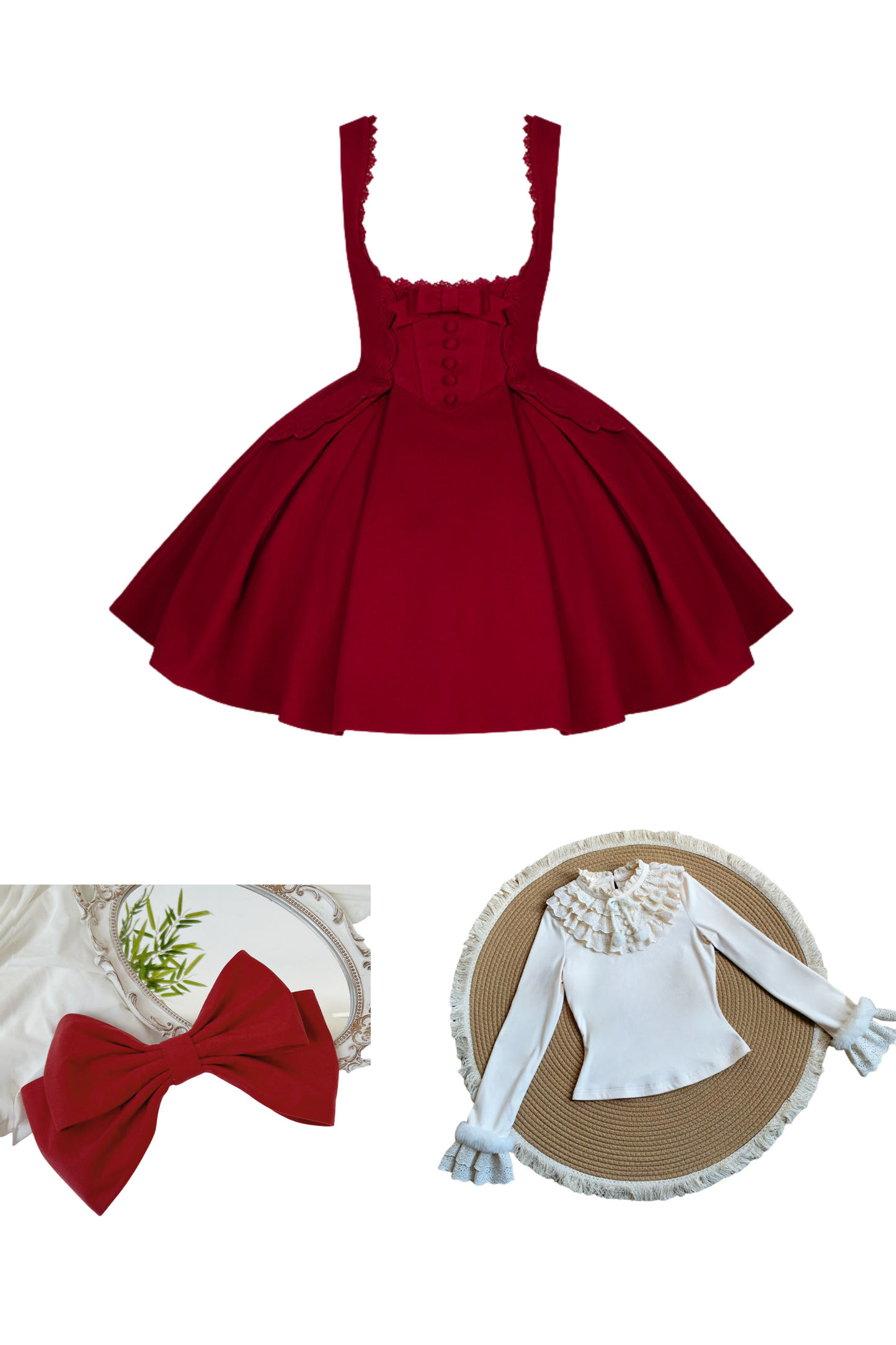 Velvet Rose Suspender Dress + Top + Bow