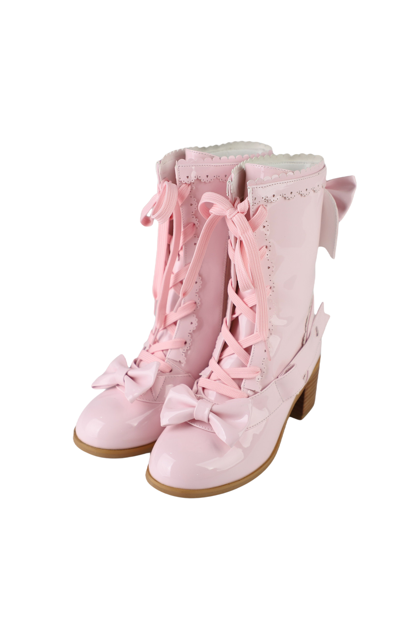 Ribbon Lace Up Mid Calf Boots
