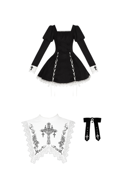 Mermaid Dress + Lace-up Short Dress + Cloak + Collar + Ribbon Brooch