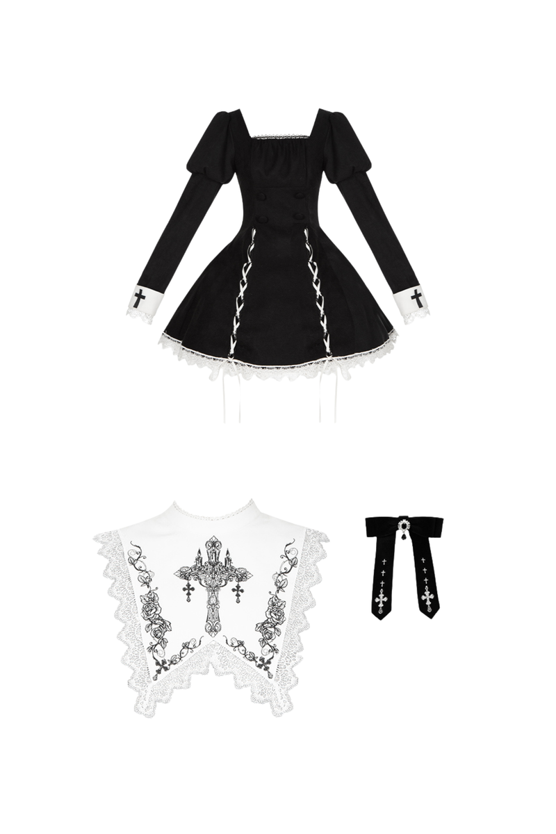 Mermaid Dress + Lace-up Short Dress + Cloak + Collar + Ribbon Brooch