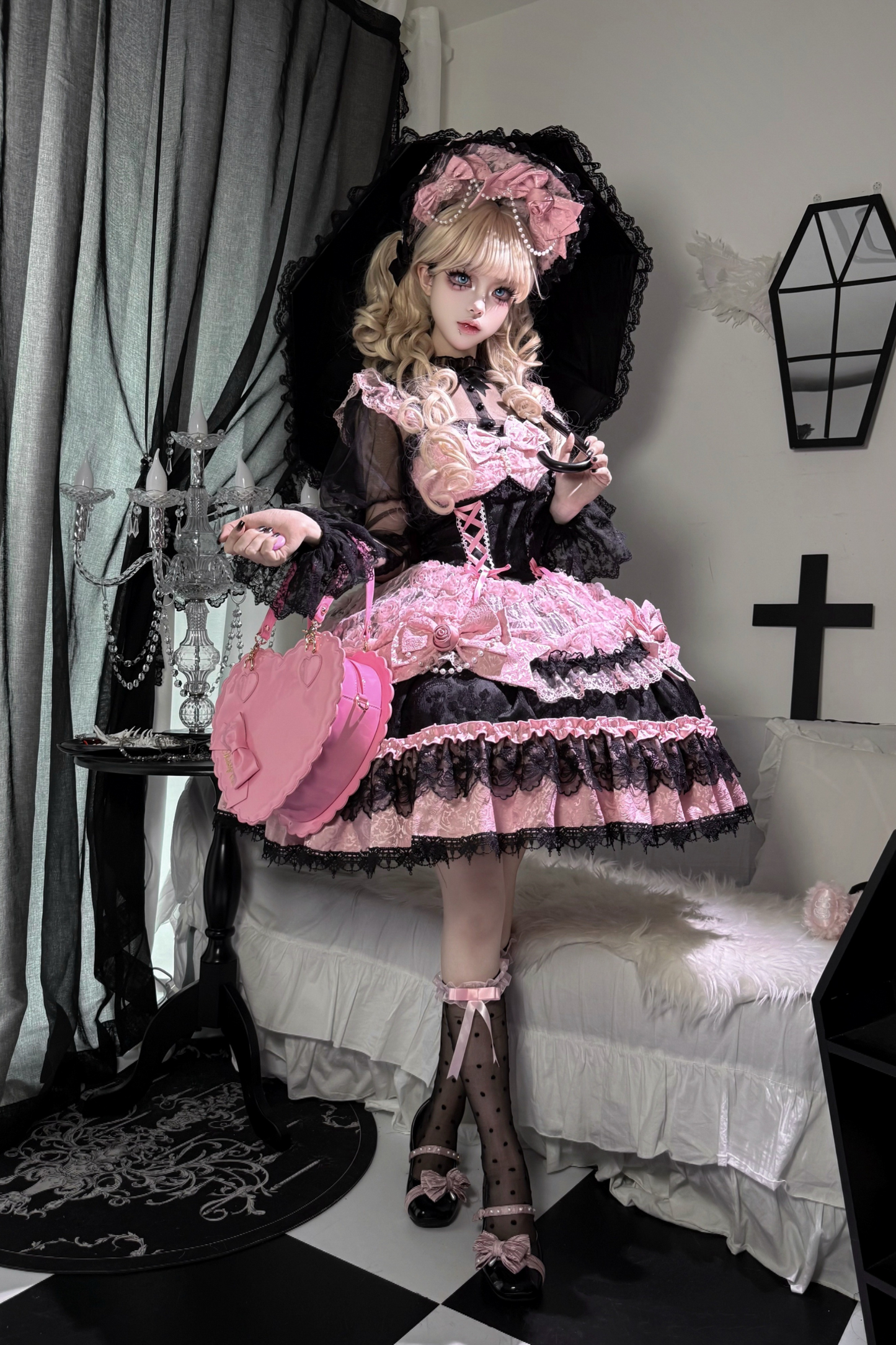 Rose Ruffle Princess Jumper Skirt + Bag Ribbon + Bonnet