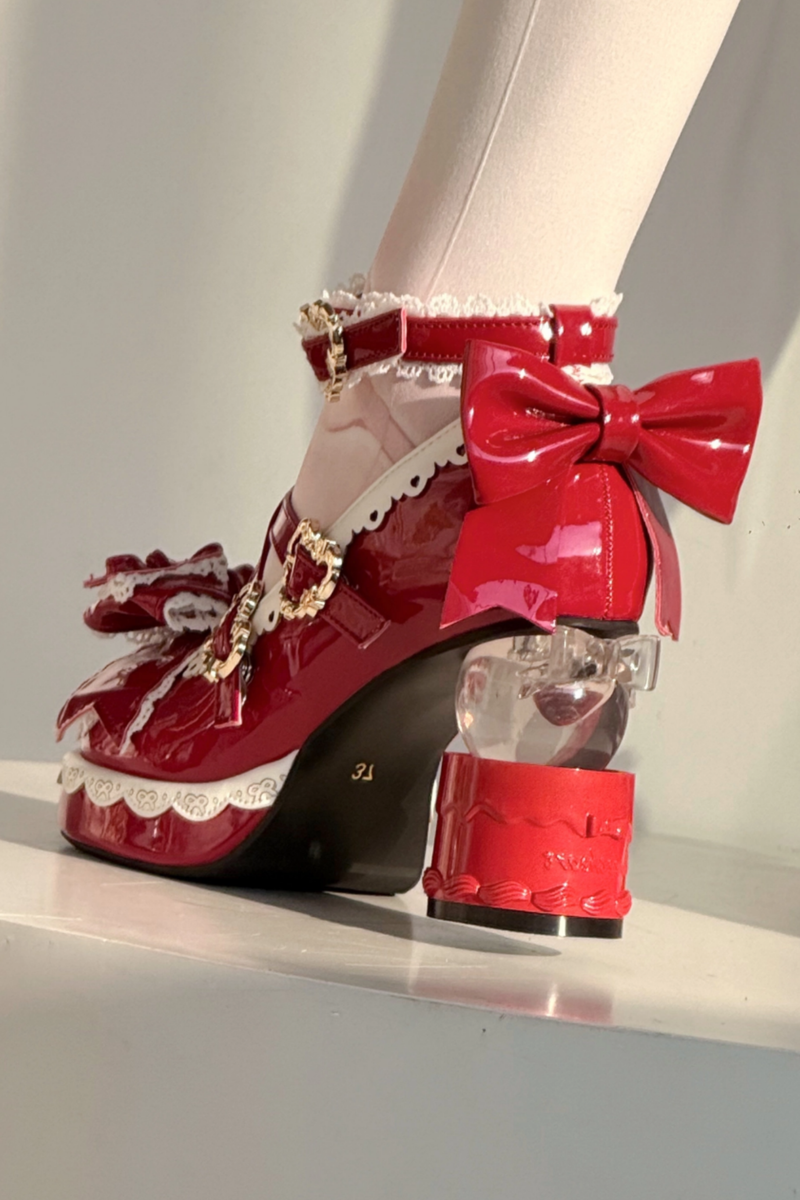 Ribbon Lace Lolita Crystal Heels