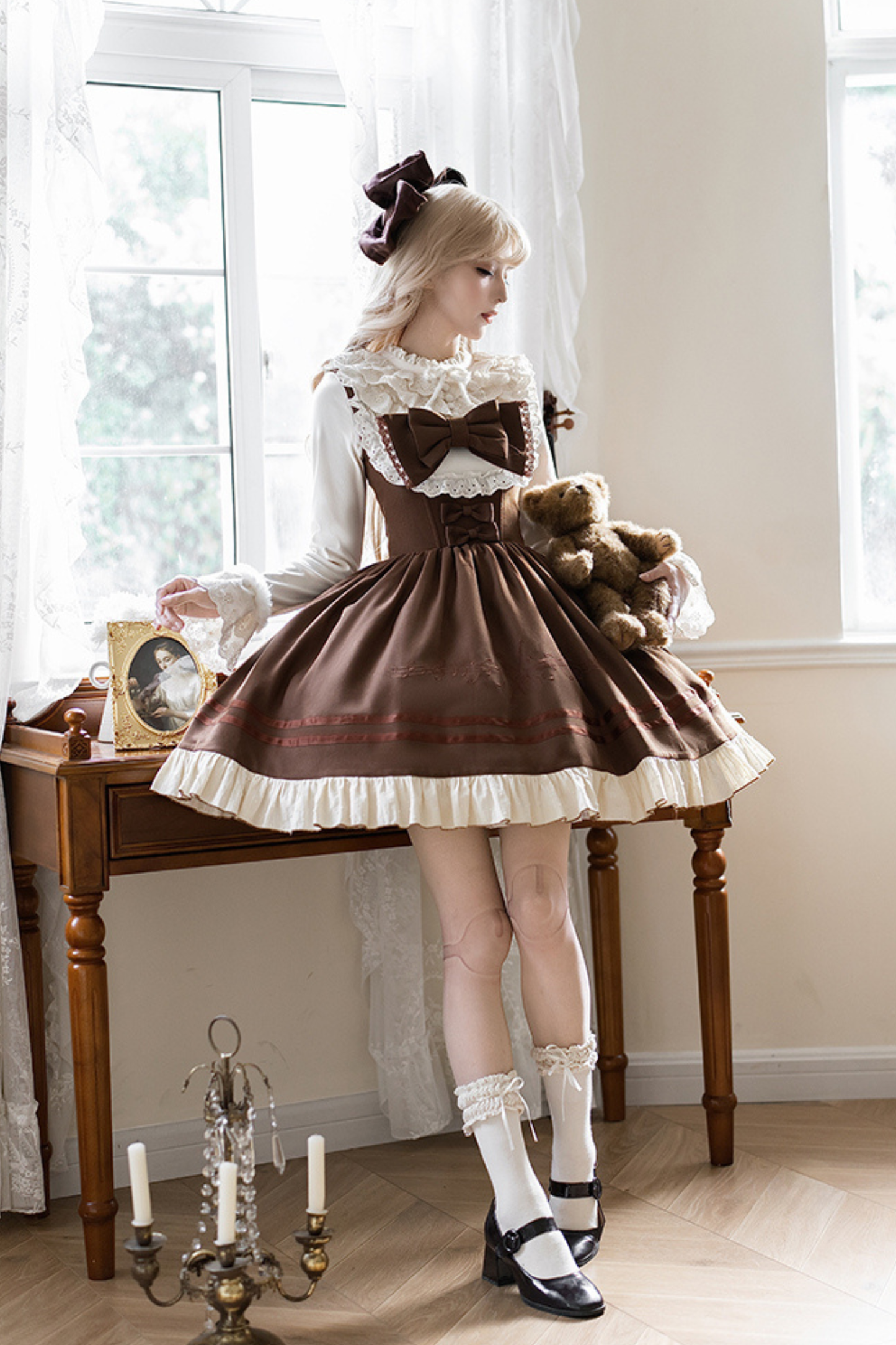 Twin Ruffle Doll Jumperskirt + Top + Ribbon + Hat