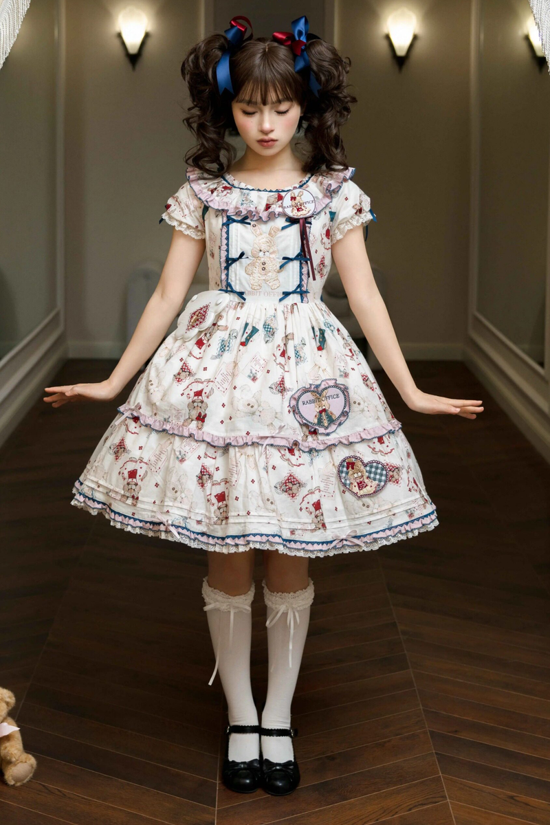 Retro Bear Puff Sleeve Dress + Sleeveless Dress