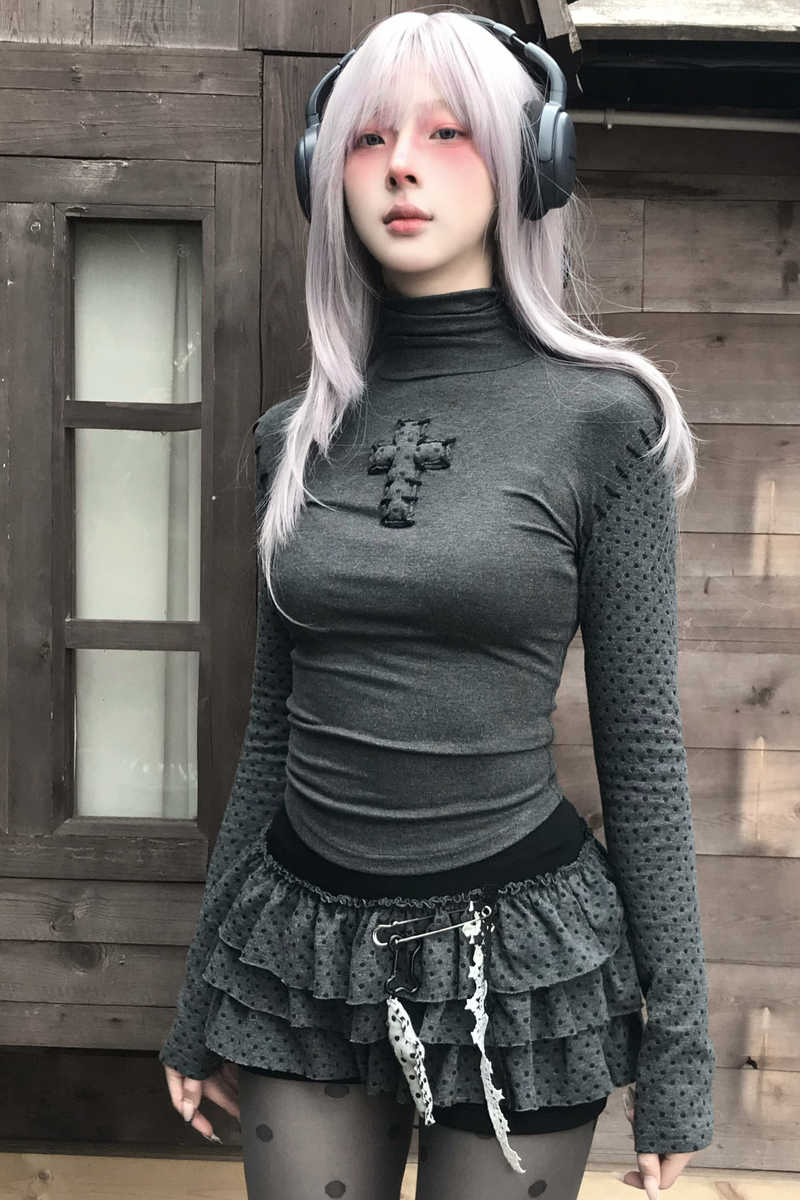 Cross Dot Turtleneck Top + Skirt + Pendant
