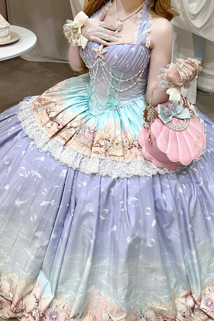 Gradient Bubble Halter Neck French Dress + Skirt