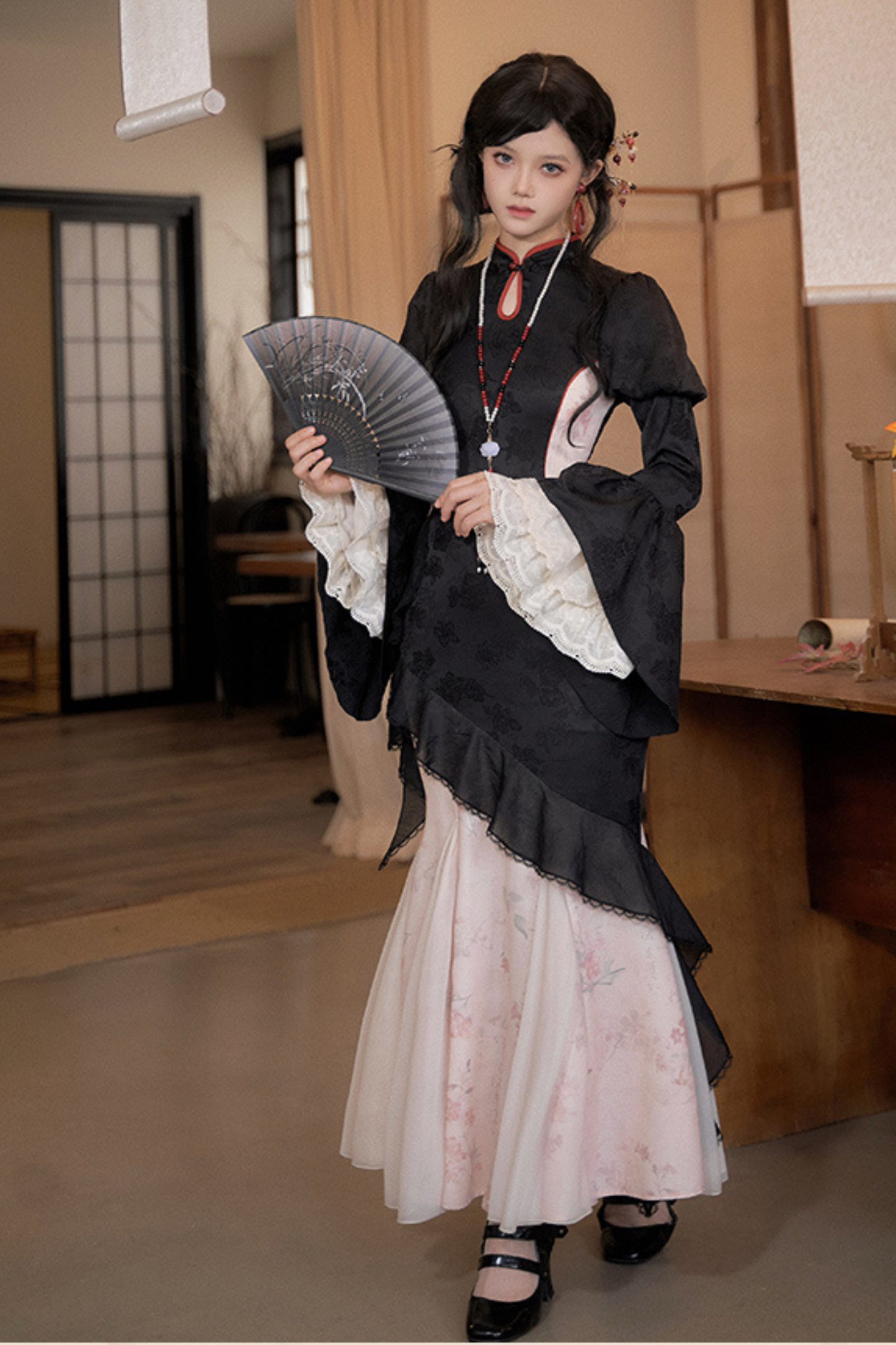 Retro Chinese-style Dress + Sleeves + Shawl + Accessories + Hairpin