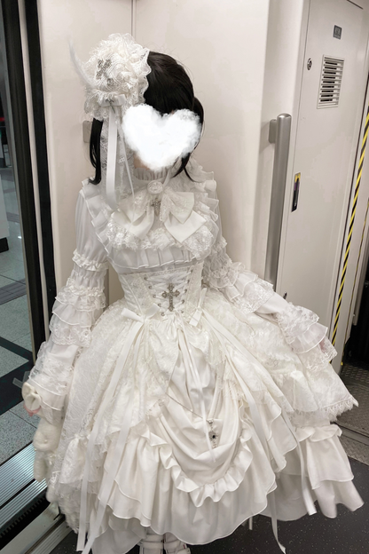 Gothic Super Jisleeve Lolita Shirt + Ruffle Skirt + Hat