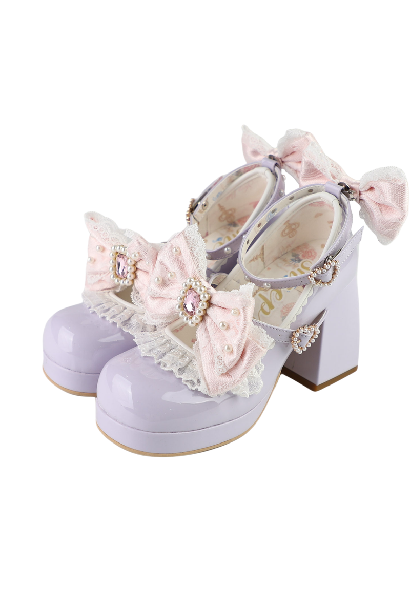Polka Dot Lolita Ribbon High Heels