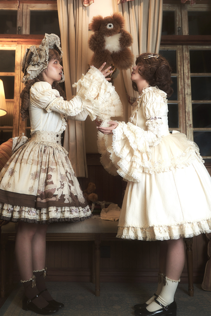 Briana Bear Print Dream Doll Lolita Dress + Jsk + Skirt + Shirt + Petticoat
