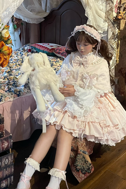 Layered Ruffle Sweet Princess Lolita Jumper Skirt + Tail + Headband + Cape + Bonnet