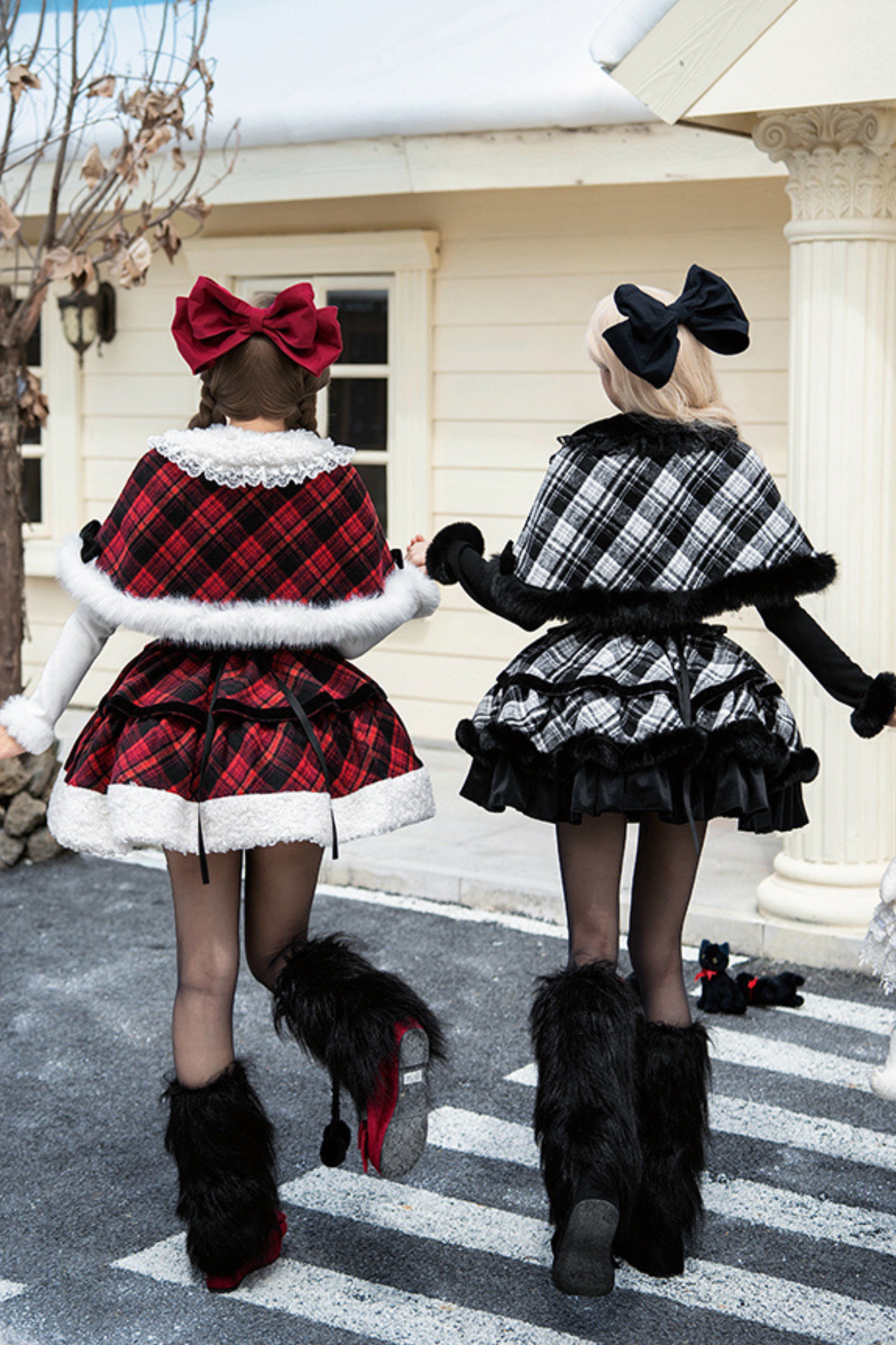Checked Doll Jumper Skirt + Bow Brooch + Pin + Love Brooch + Shawl + Top + Leg Warmers