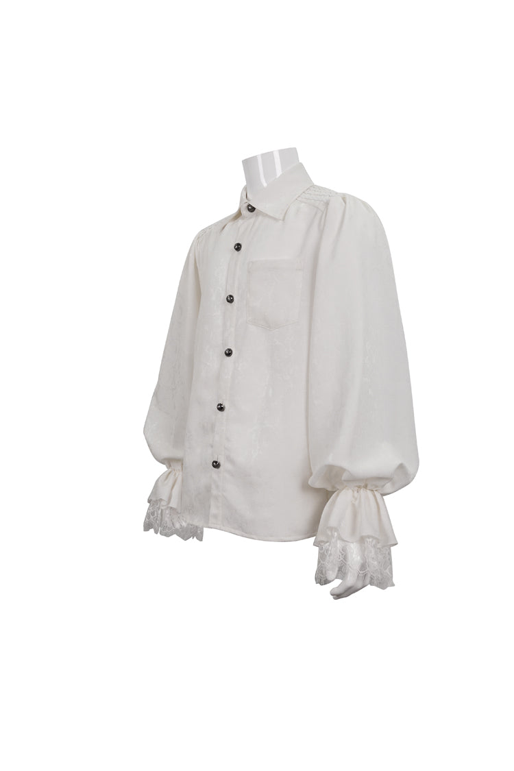 White Lapel Collar Puff Sleeved Lace Hem Gothic Shirt