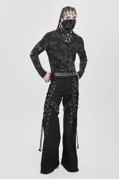 Black Long Sleeves Cutout Rivets Chain Punk Blouse