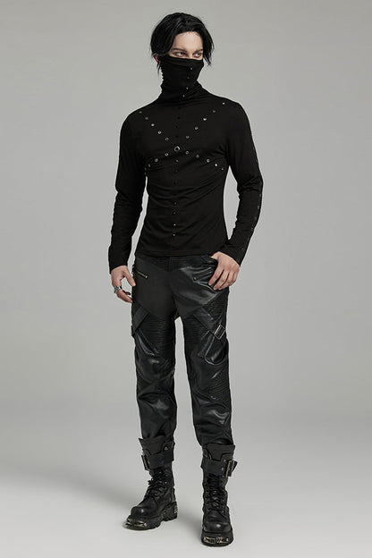 Black Long Sleeves Rivet Mesh Punk Blouse With Undetachable Mask