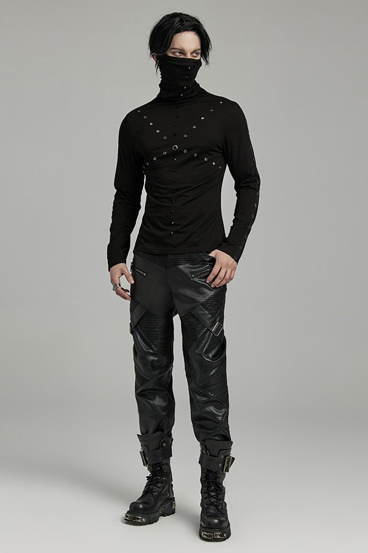 Black Long Sleeves Rivet Mesh Punk Blouse With Undetachable Mask