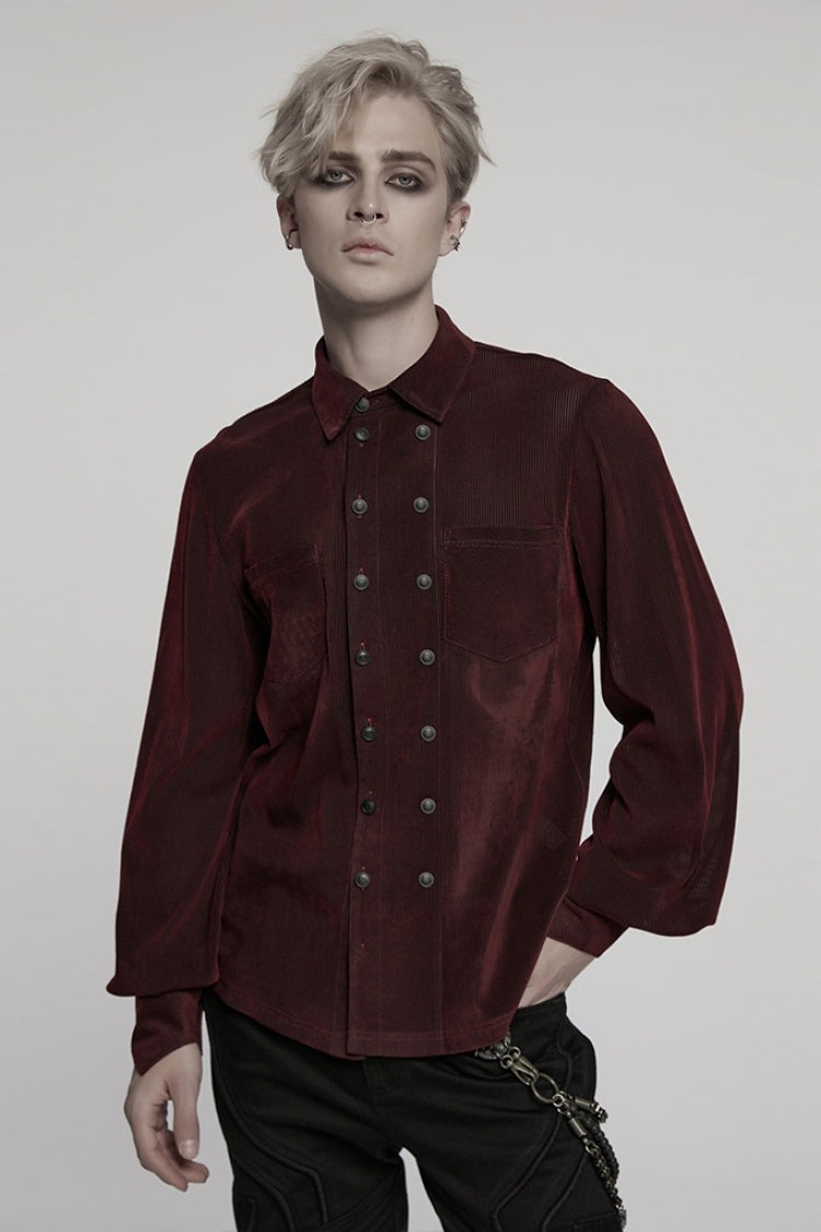 Black/red Double-breasted Long Puff Sleeves Gothic Blouse