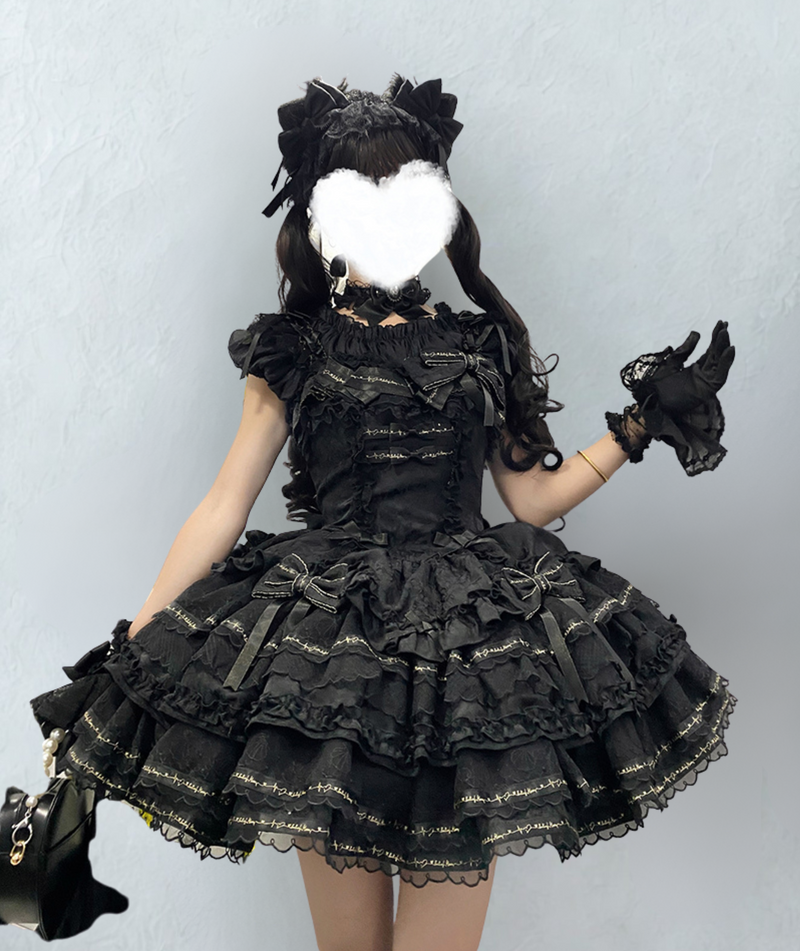 Tricolor Dark Gothic Ribbon Dress + Accessories