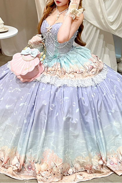 Gradient Bubble Halter Neck French Dress + Skirt