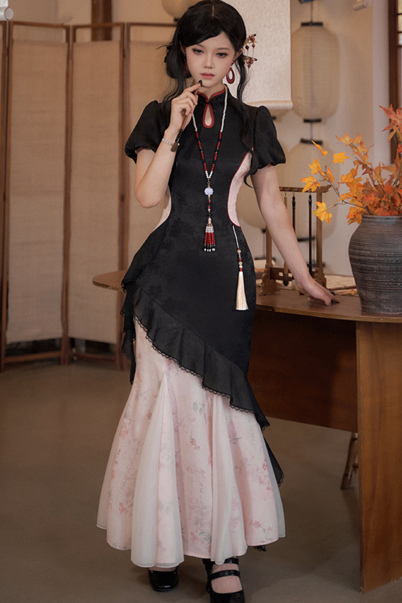Retro Chinese-style Dress + Sleeves + Shawl + Accessories + Hairpin