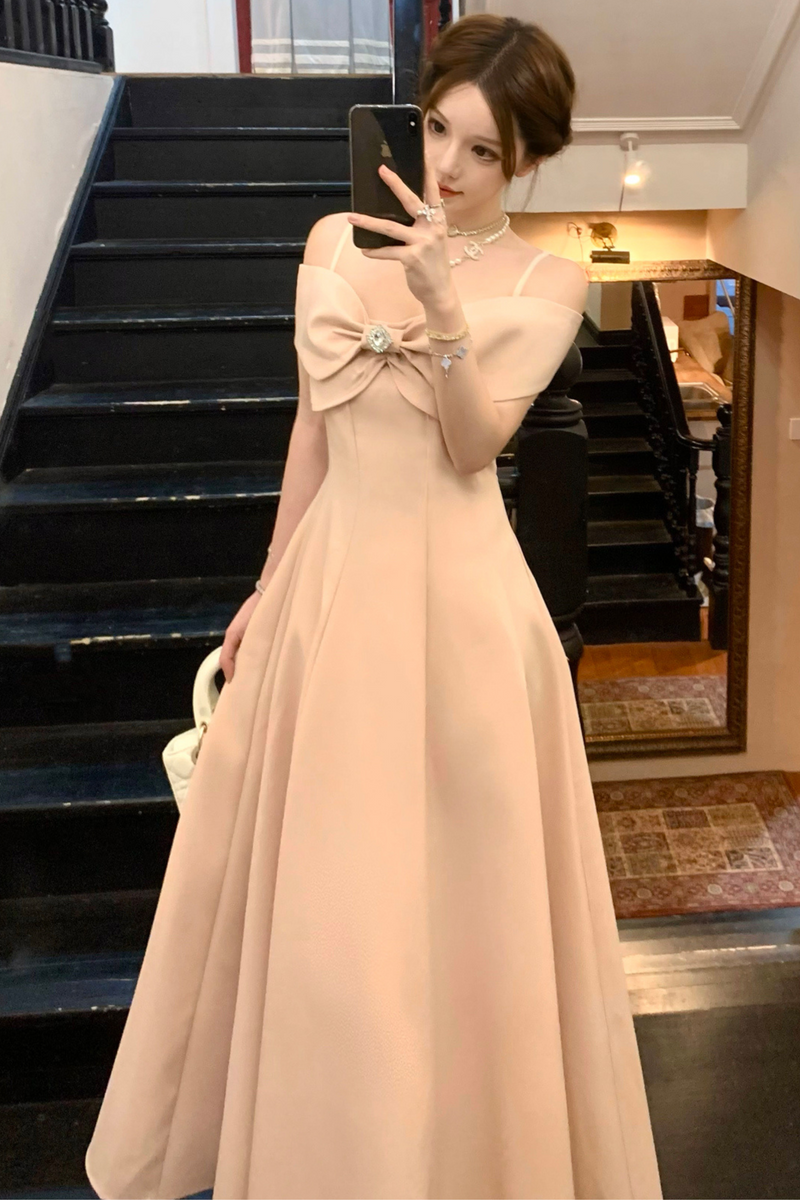 Off Shoulder Ribbon Short Flare Dress + Long Flare Dress