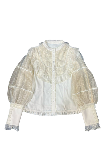 Retro Lolita Shirt + Lace-up High-waist Lolita Skirt