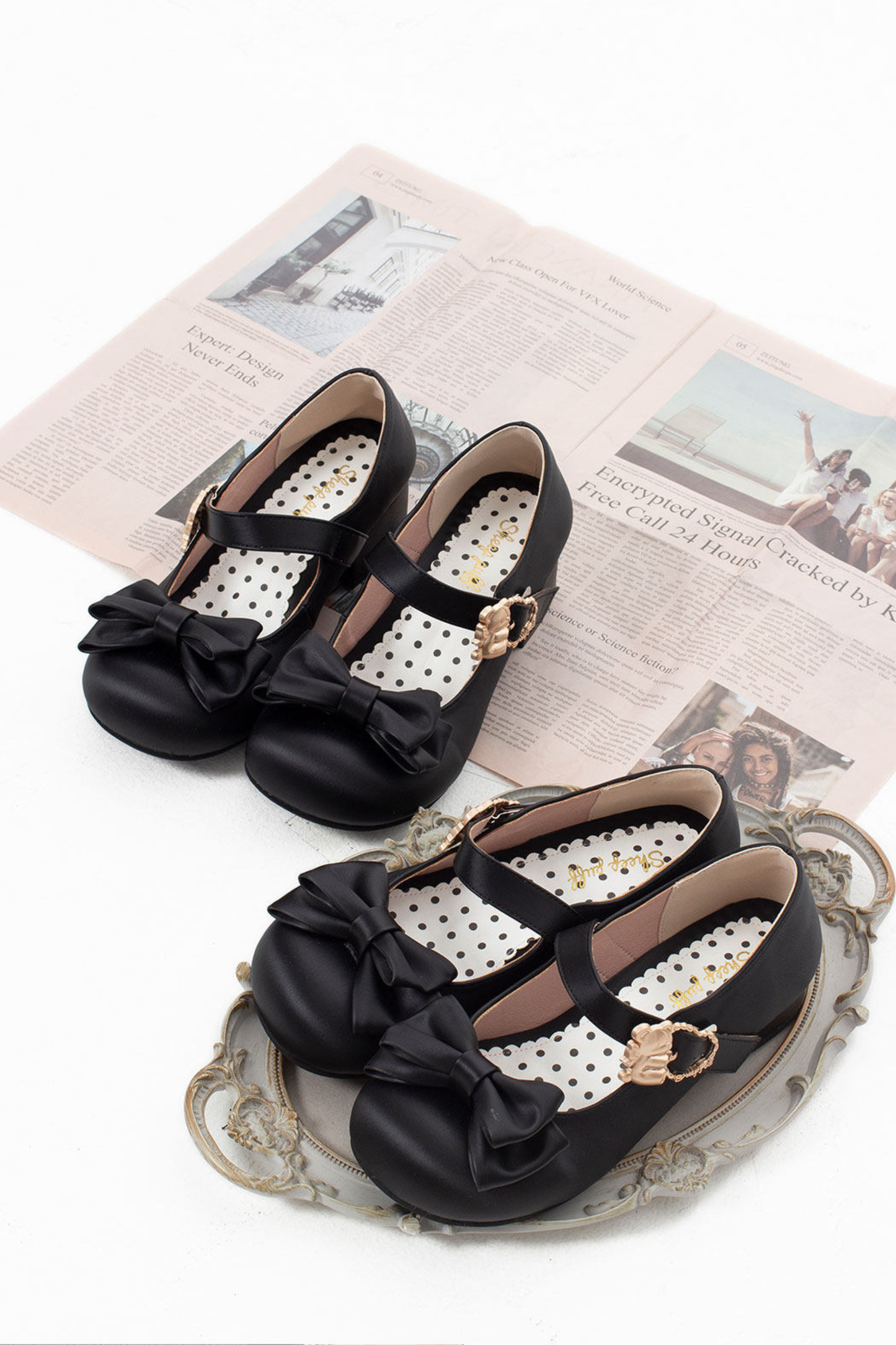 Satin Sheep Puff Ribbon Shoes