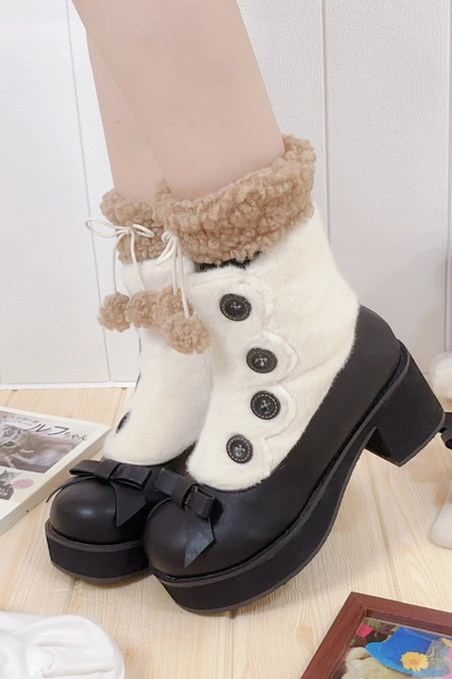 [pre-order] Retro Button Fur Socks Cover Fake Design Boots