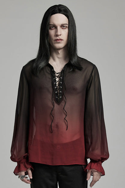 Black/red Lapel Collar Gradient Sheer Gothic Blouse