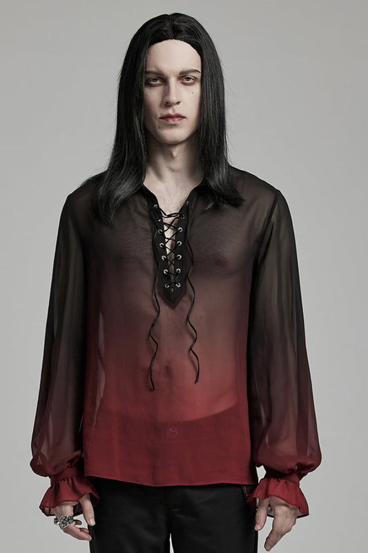 Black/red Lapel Collar Gradient Sheer Gothic Blouse