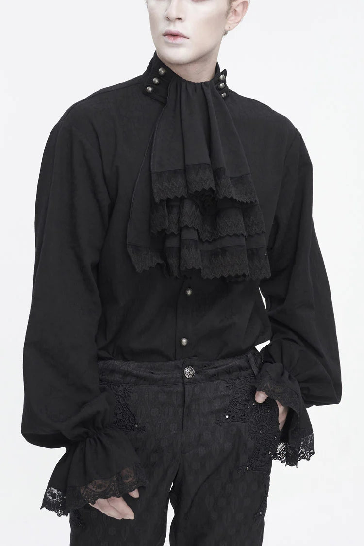 Black Puff Sleeved Stand Collar Gothic Shirt With Necktie