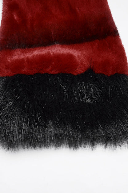 Red Stand Collar Long Sleeves Buckle Straps Faux Fur Punk Short Cloak