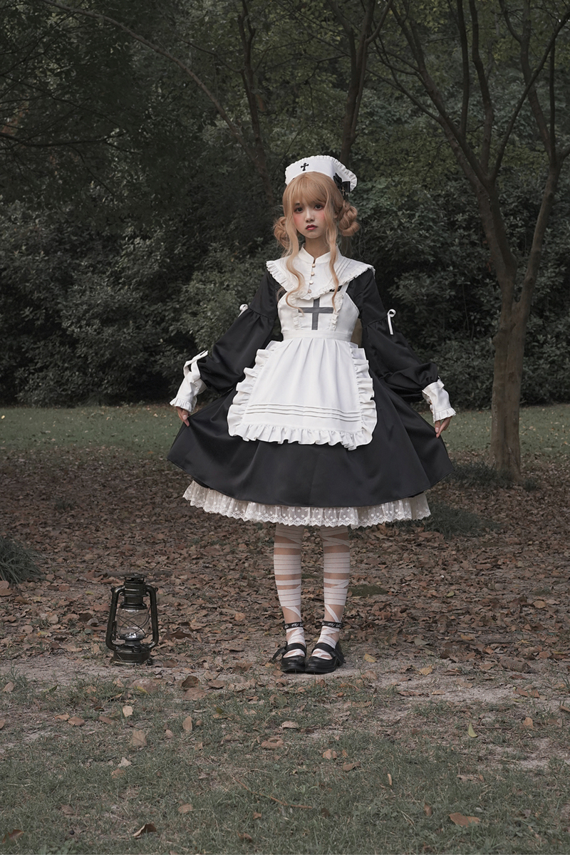 Lantern Angel Maid Lolita Dress + Apron + Detachable Collar