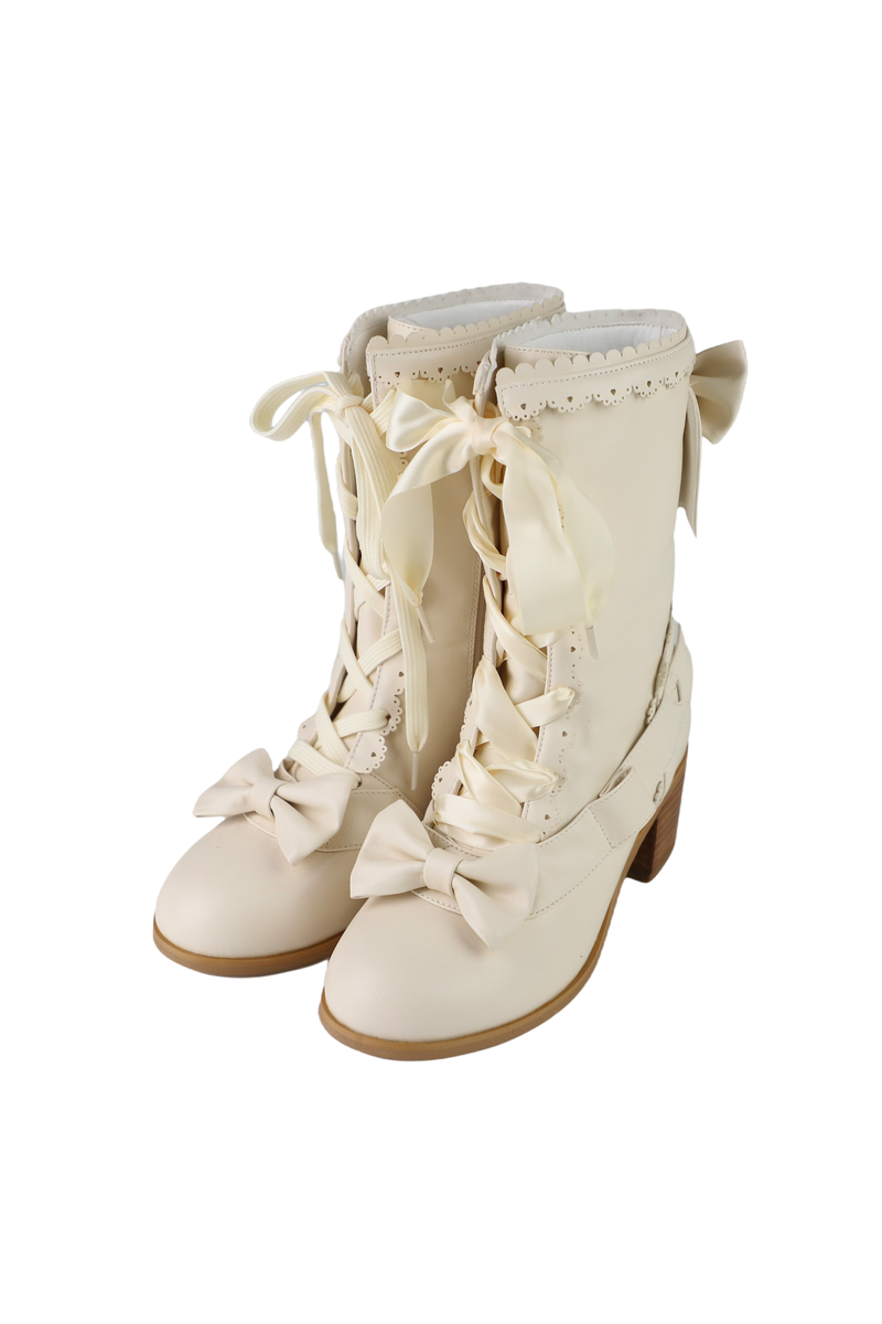 Ribbon Lace Up Mid Calf Boots