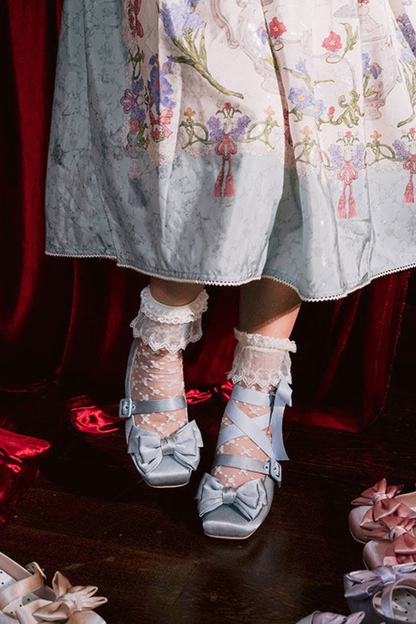 Lace-up Ribbon Satin Square Toe Shoes