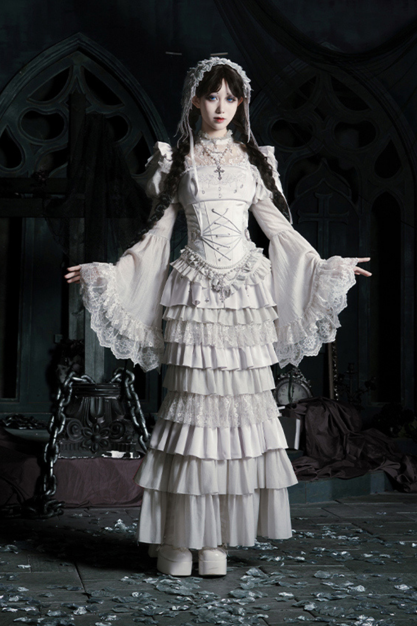 Gothic Lolita Skirt + Corset + Veil + Necklace + Waist Chain