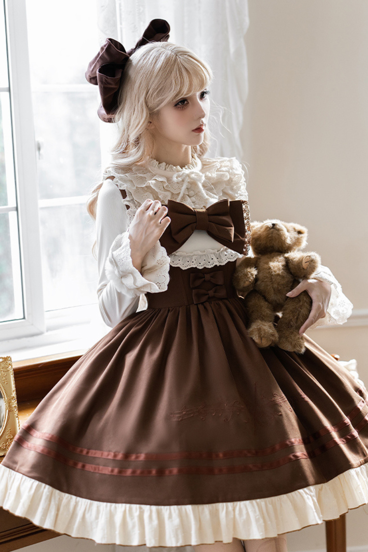 Twin Ruffle Doll Jumperskirt + Top + Ribbon + Hat