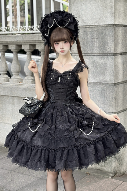 Rose Ruffle Princess Jumper Skirt + Bag Ribbon + Bonnet