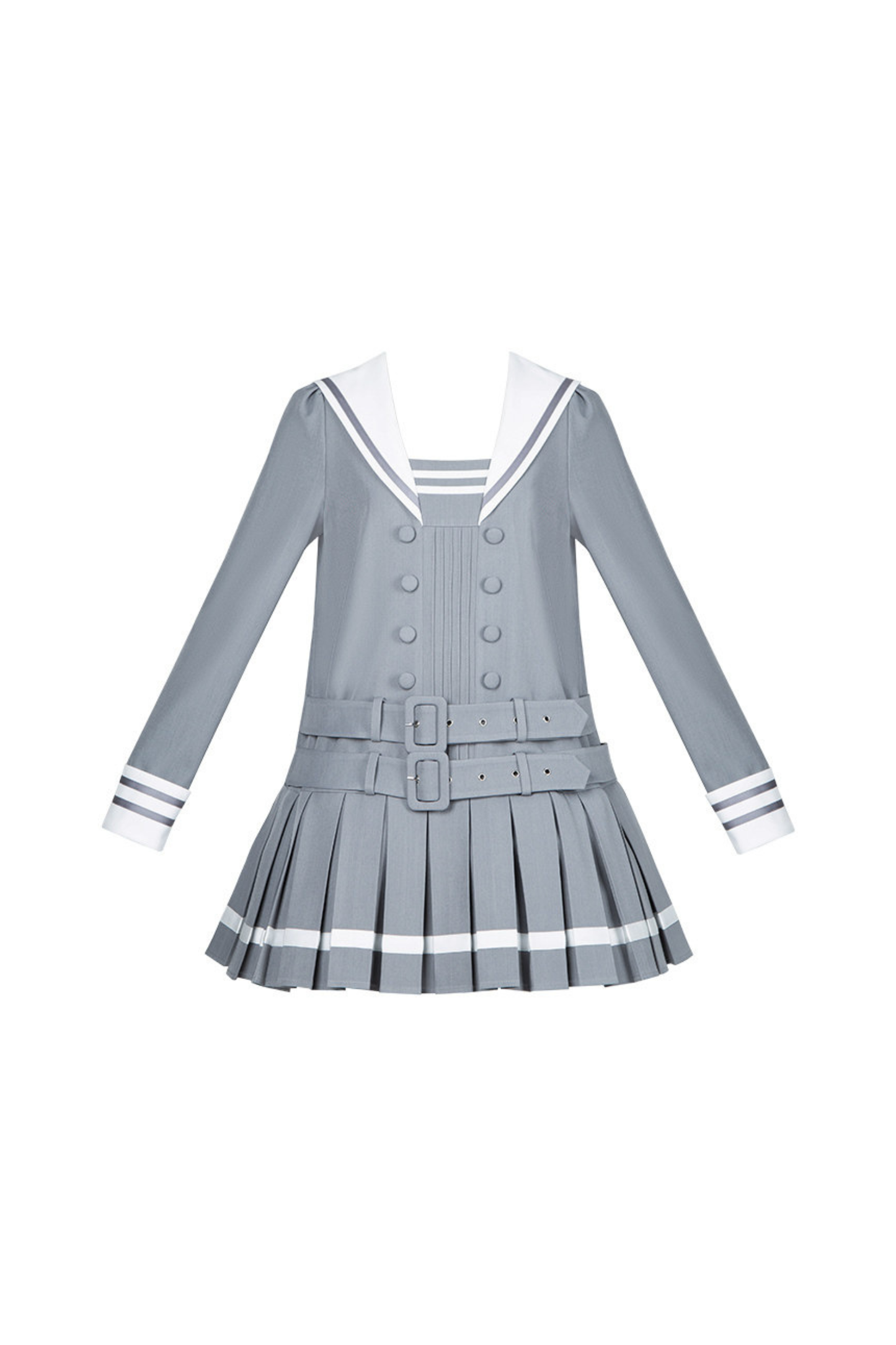 Sailor Collar Pleated College Dress + Ribbon + Hat