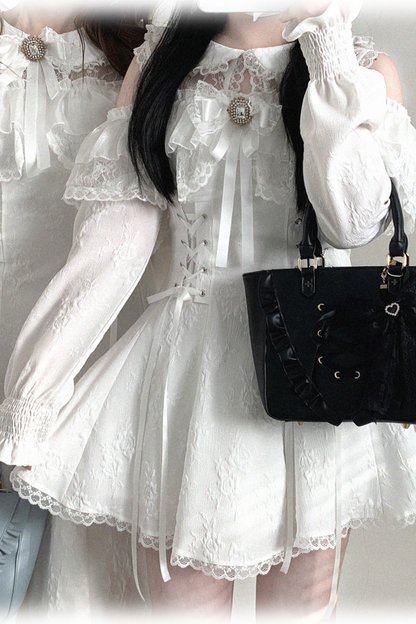 Off Shoulder Lace Up Lace Dress