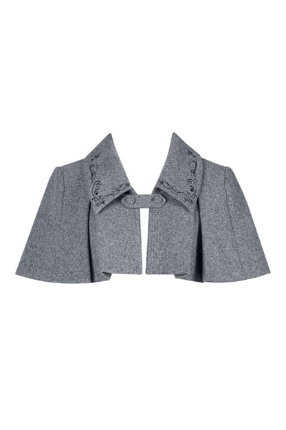 Ruffled Cape Coat + Dress + Hair Accessories + Brooch